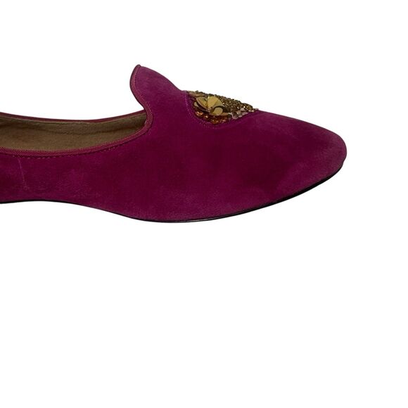 Talbots Raspberry Suede Ryan Novelty Gold Heart Comfort Flats Sz 9.5 M - Picture 9 of 16